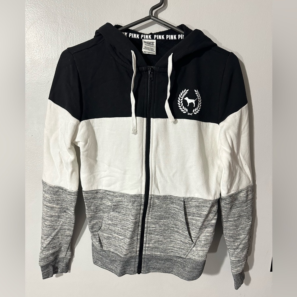 Zip up color block VS PINK sweater